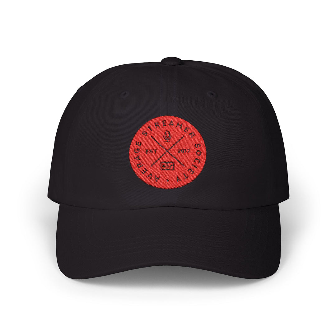 Average Streamer Society Heritage Red Emblem Classic Dad Cap - Casual Style for Everyday Adventures